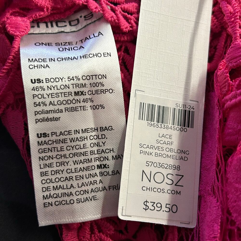 Chicos Hot Pink Summer Lace Scarf 
NWT. - Picture 4 of 4